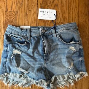 Eunina Women's Frayed Hem Jean Shorts - Light Blue